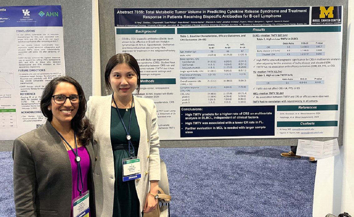 Yasmin Karimi, M.D., and Xi Yang, M.D., with their poster at ASCO 2025